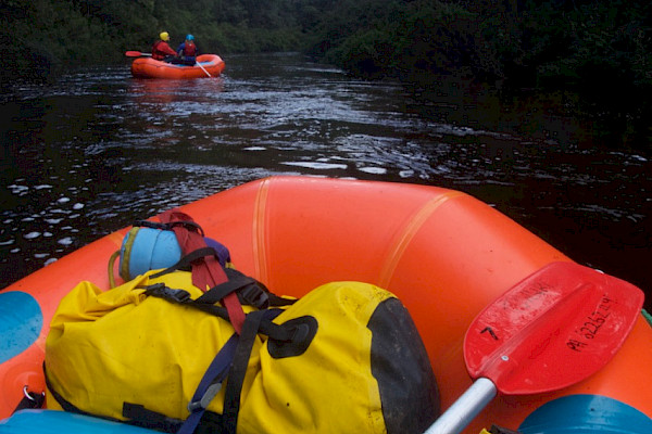 Equipment strapped to a whitewater raft