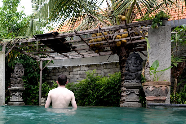 Author in pool in Ubud Indonesia