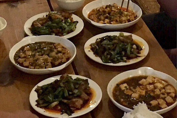 Bowls of food on a table